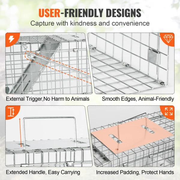 kf-S09c2528fc3414b3d9ab0f7b21c719244s VEVOR Live Animal Cage Trap Humane Cat Rodent Control Folding with Handle for Rabbits Stray Cats Squirrels Raccoons Groundhogs