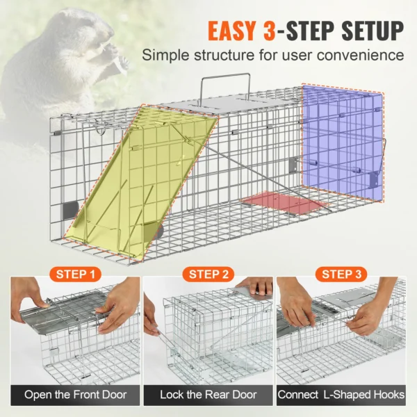 kf-S239d6a7833ce43e684aa193998b13ff9g VEVOR Live Animal Cage Trap Humane Cat Rodent Control Folding with Handle for Rabbits Stray Cats Squirrels Raccoons Groundhogs