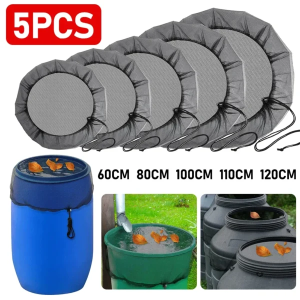 Rainwater Bucket Insect Cover Adjustable Drawstring Rain Barrel Filter Mesh Anti-insect Garden Rainwater Netting Garden Supplies