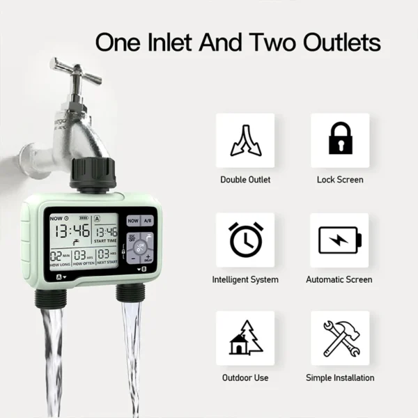 kf-S79c1a8b10b404c03a7426c2cb32d595cH Super Timing System 2-Outlet Water Timer Precisely Watering Up Outdoor Automatic Irrigation Fully Adjustable Program