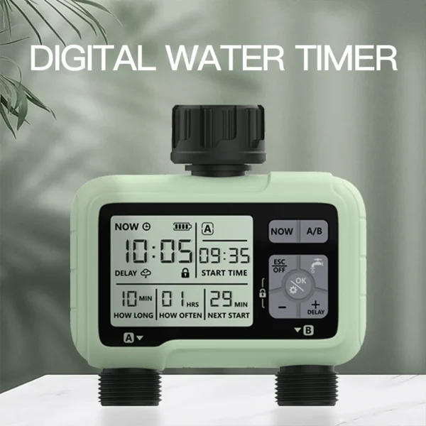 kf-S933b17a7ca0b4c35bfadf842e0e70594U Super Timing System 2-Outlet Water Timer Precisely Watering Up Outdoor Automatic Irrigation Fully Adjustable Program