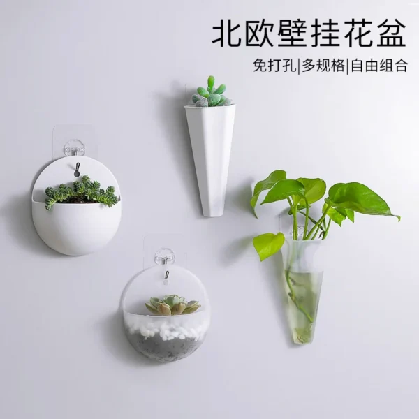 kf-Sb0efaba8946945ce997009973607d7bdR Hydroponic Wall Hanging Flower Pot, Lazy Plastic Vase, Green Flower Pot, #2660