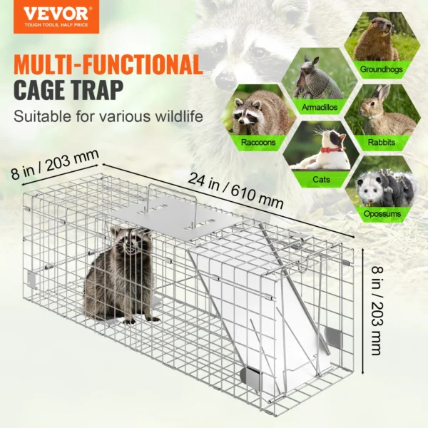 kf-Sfdca0312daf6412c80d1099eaa240bd4w VEVOR Live Animal Cage Trap Humane Cat Rodent Control Folding with Handle for Rabbits Stray Cats Squirrels Raccoons Groundhogs