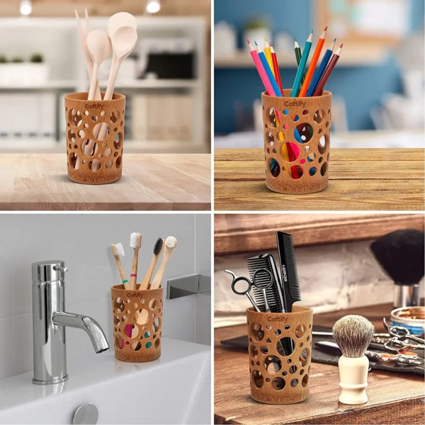 kf-H865cec9a844746a0864f0b78f22090e4D Bamboo Toothbrush Holder For Bathroom Toothbrush Cup With Drainage Quick Drying Bathroom Cup Toothpaste Holder Degradable Cup