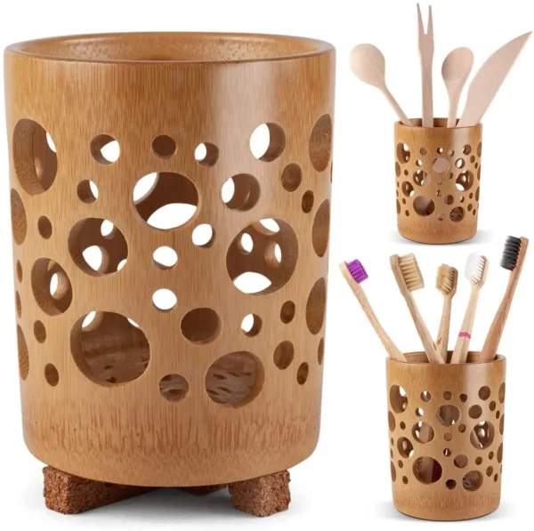 kf-Hd66770b65c184b6c8d1a8db924cfde4c0 Bamboo Toothbrush Holder For Bathroom Toothbrush Cup With Drainage Quick Drying Bathroom Cup Toothpaste Holder Degradable Cup