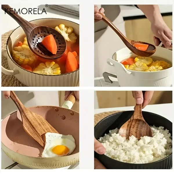 kf-S2b63240744184698b95c99446afcfd95C 5PCS Thailand Teak Cooking Spoon Natural Wooden Kitchen Tableware Tool Ladle Turner Rice Colander Soup Skimmer Scoop Utensils