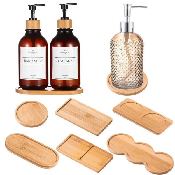 kf-S33d599f3581646f9a3ebed481f15eaadl Wooden Soap Dispenser Tray Multi Bamboo Multi Shape Wooden Holder Pot Tray Home Decor Garden Supplies Photography Props Coaster