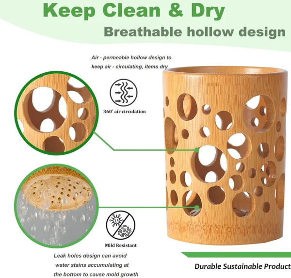 kf-S424f8783f3974248ba17591c3b60f825L Bamboo Toothbrush Holder For Bathroom Toothbrush Cup With Drainage Quick Drying Bathroom Cup Toothpaste Holder Degradable Cup