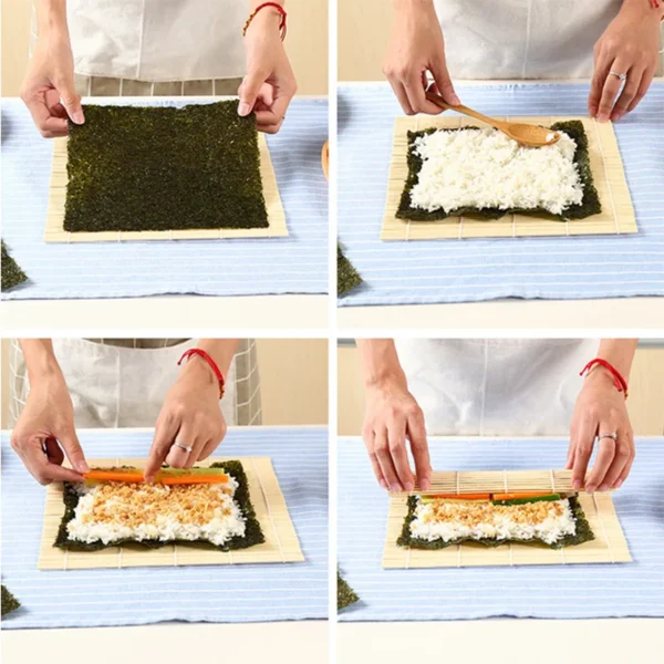 1Pcs Sushi Curtain Rolling Mat Sushi Spoon DIY Onigiri Rice Roller Kitchen Gadgets Cooking Accessories Bamboo Sushi Maker Tools