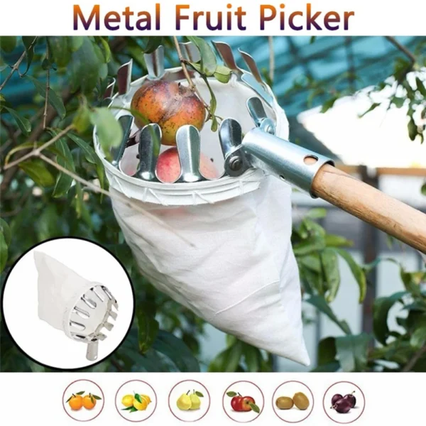 Garden Fruit Picker Head Orchard Apple Pears Orange High Tree Picking Tool Fruit Catcher Pouch Detachable Farm Fruits Collector