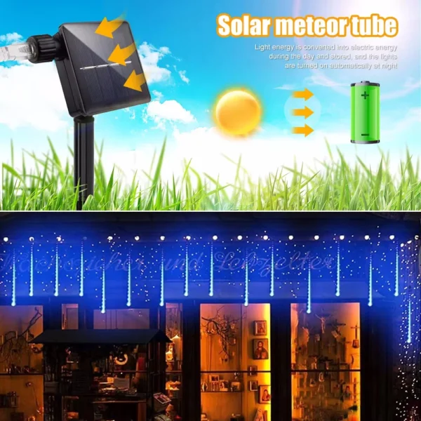 kf-S595a7d63e5c249c898ee6102b5be007eM 30/50cm Solar LED Meteor Shower Light Holiday String Light Waterproof Fairy Garden Decor Outdoor Led Street Garland Christmas