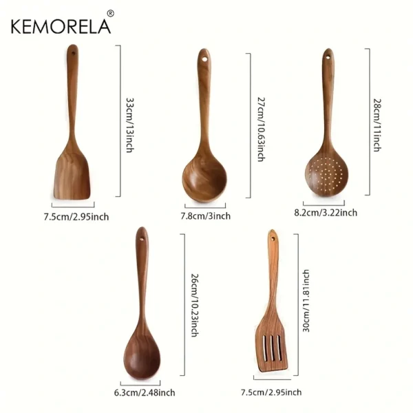 kf-S62e9559ca3fd4bbba079dbecb245857e6 5PCS Thailand Teak Cooking Spoon Natural Wooden Kitchen Tableware Tool Ladle Turner Rice Colander Soup Skimmer Scoop Utensils