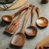 5PCS Thailand Teak Cooking Spoon Natural Wooden Kitchen Tableware Tool Ladle Turner Rice Colander Soup Skimmer Scoop Utensils